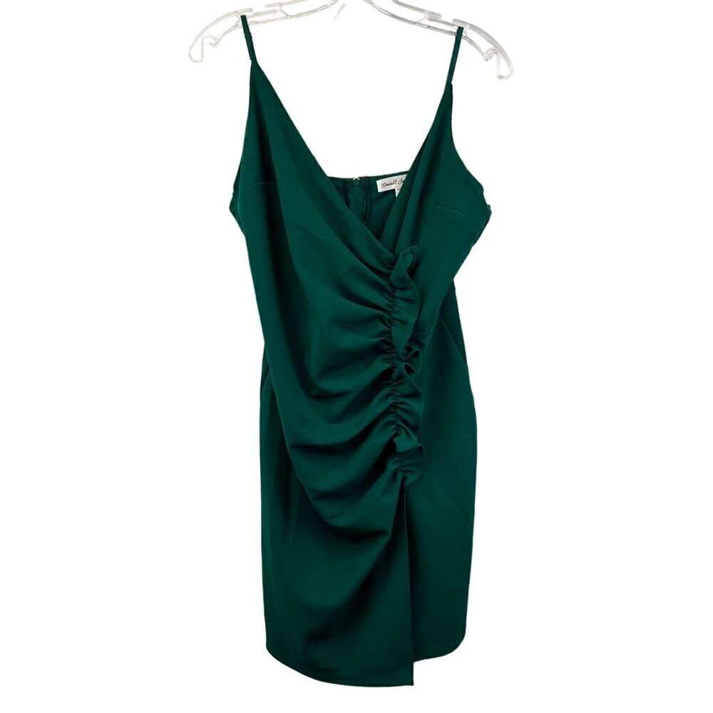 Emerald Sundae Women’s V-Neck Surplice Ruched Mini Dress 13 Juniors Green New
